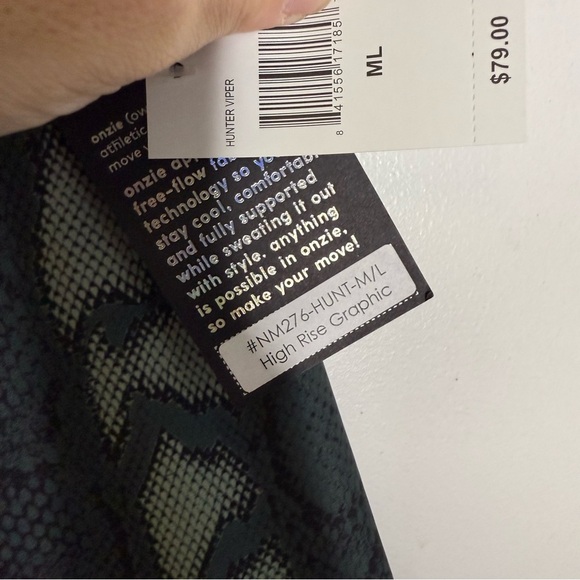 Onzie Hunter Viper High Rise Leggings Black Gray Snake Print Leggings Size M/L - Picture 5 of 6